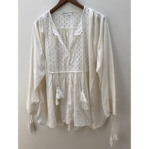 Apiece Apart   Ivory Color Long Sleeve Blouse Hook & Eye Round Neck Size 10